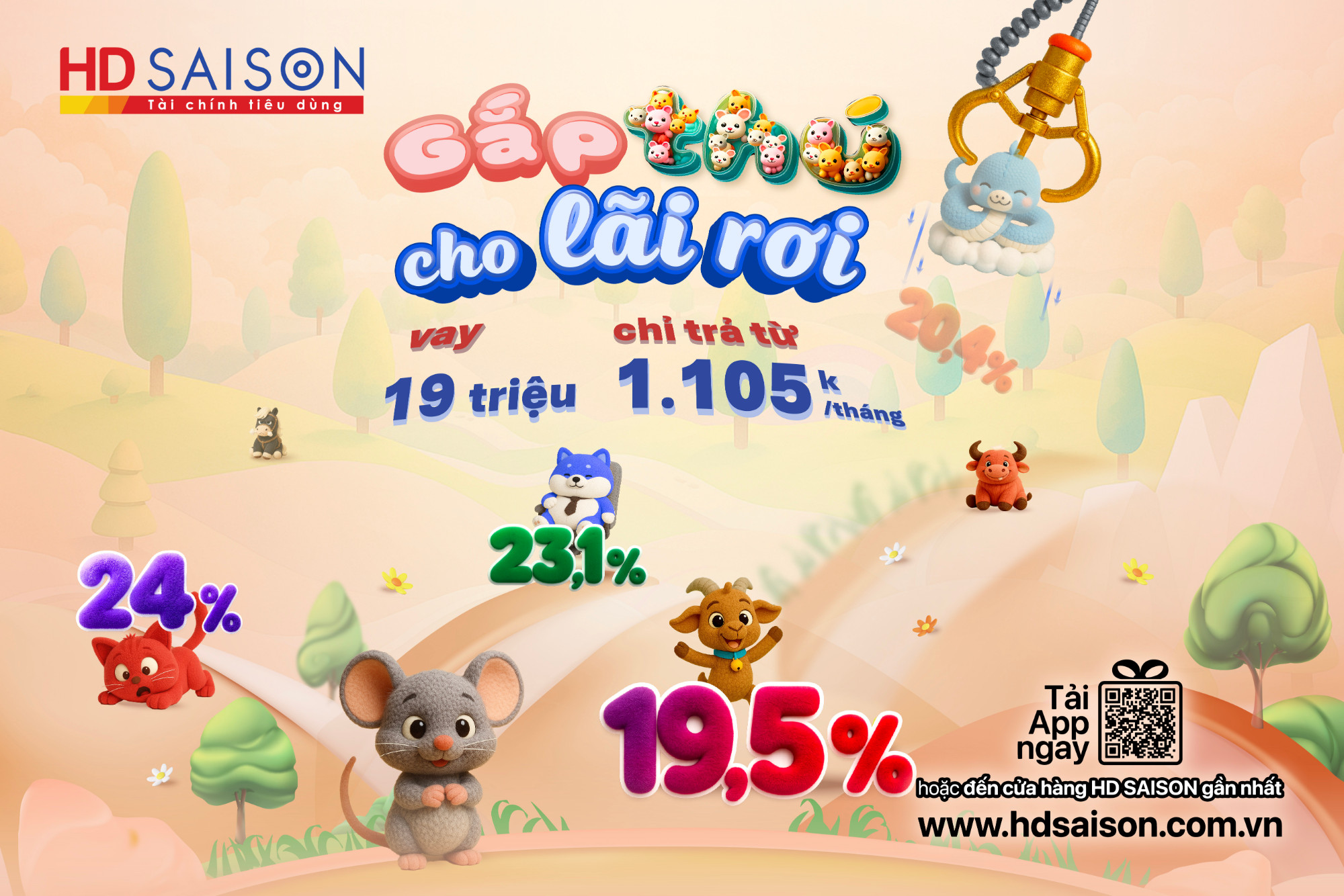 Gắp thú cho lãi rơi - Vay 19 triệu chỉ trả từ 1.105k/tháng