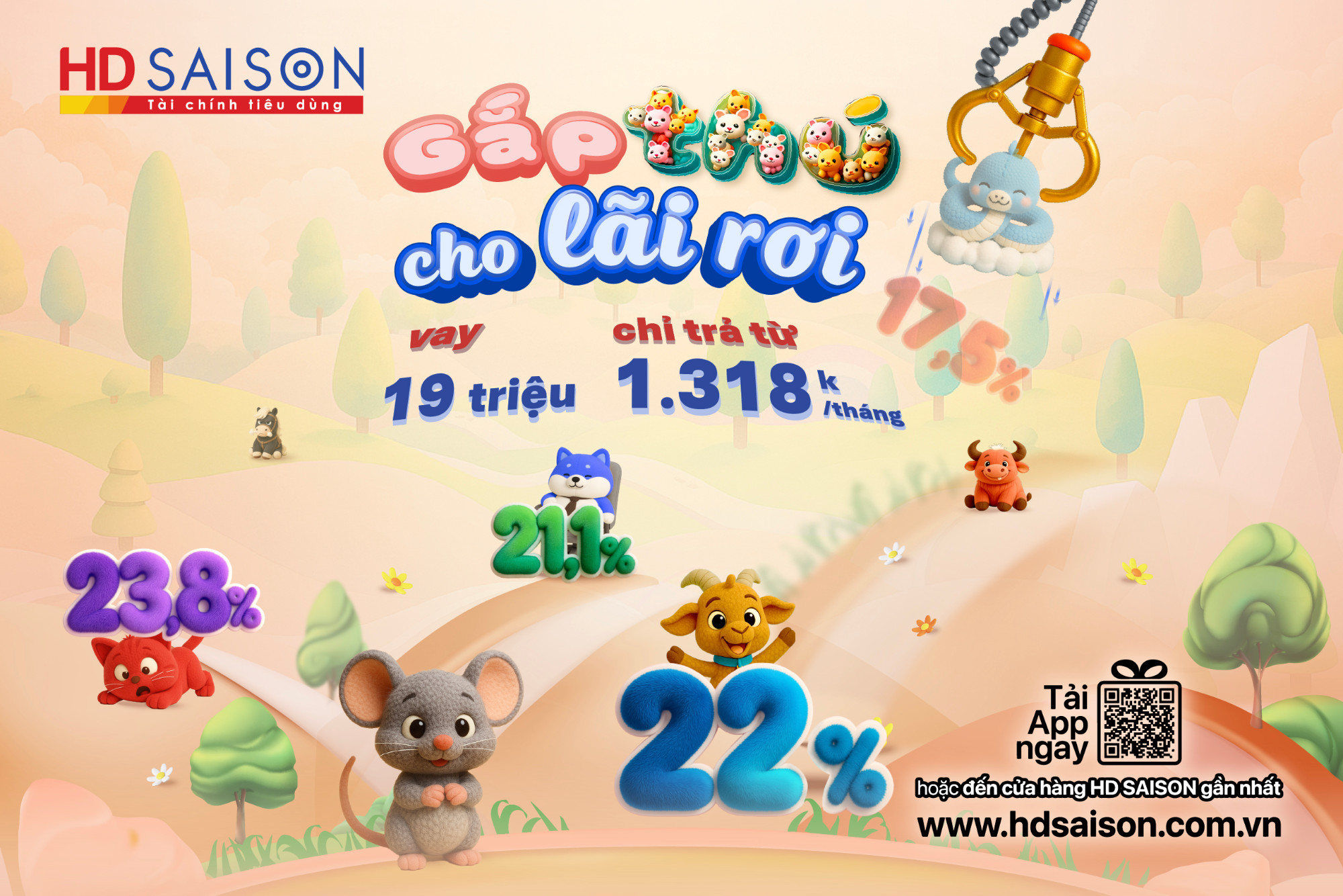 Gắp thú cho lãi rơi - Vay 19 triệu chỉ trả từ 1.318k/tháng