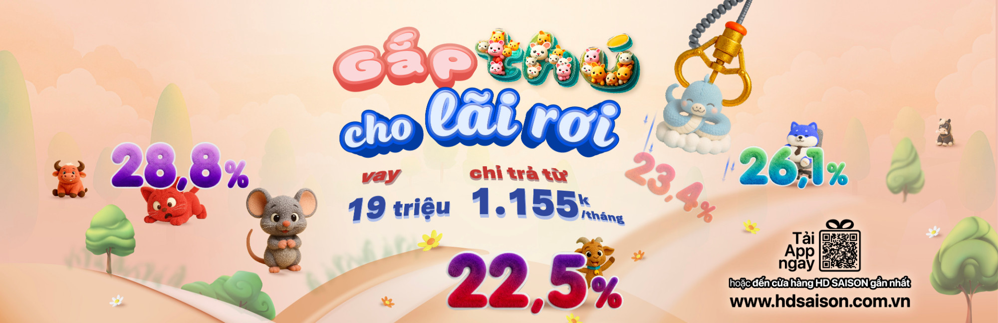 Gắp thú cho lãi rơi - Vay 19 triệu chỉ trả từ 1.155k/tháng