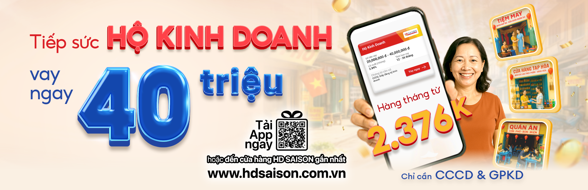 Hộ kinh doanh vững vàng - Vay 40 triệu dễ dàng