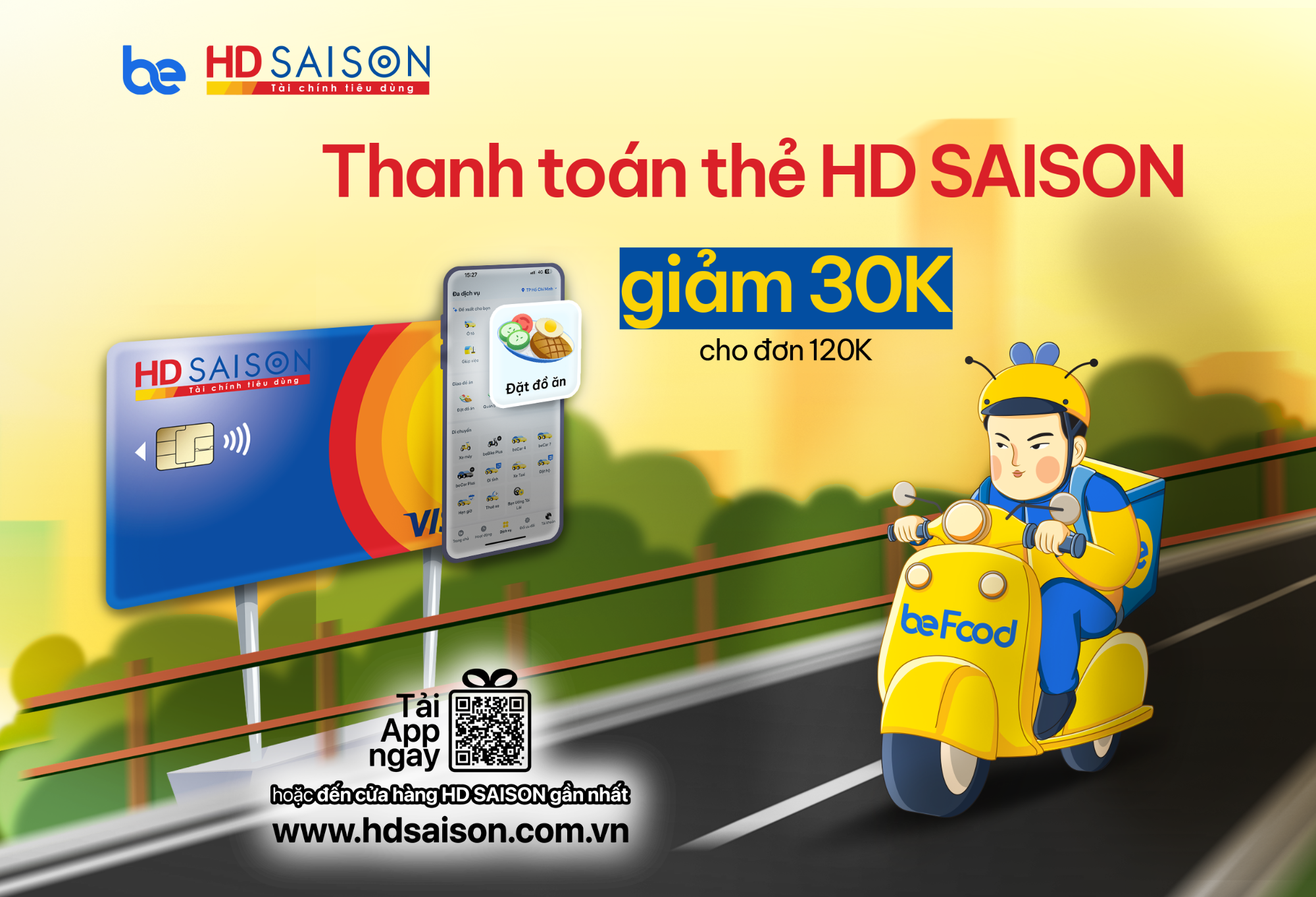 Thẻ HD SAISON giảm 30K mỗi ngày khi đặt be