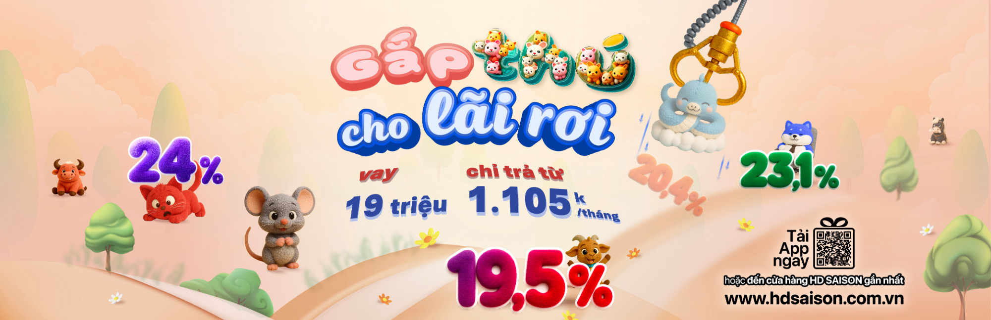 Gắp thú cho lãi rơi - Vay 19 triệu chỉ trả từ 1.105k/tháng