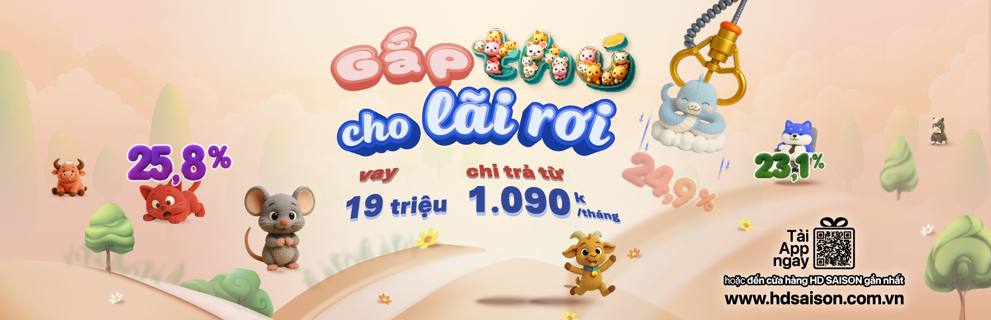 Gắp thú cho lãi rơi - Vay 19 triệu chỉ trả từ 1.090k/tháng